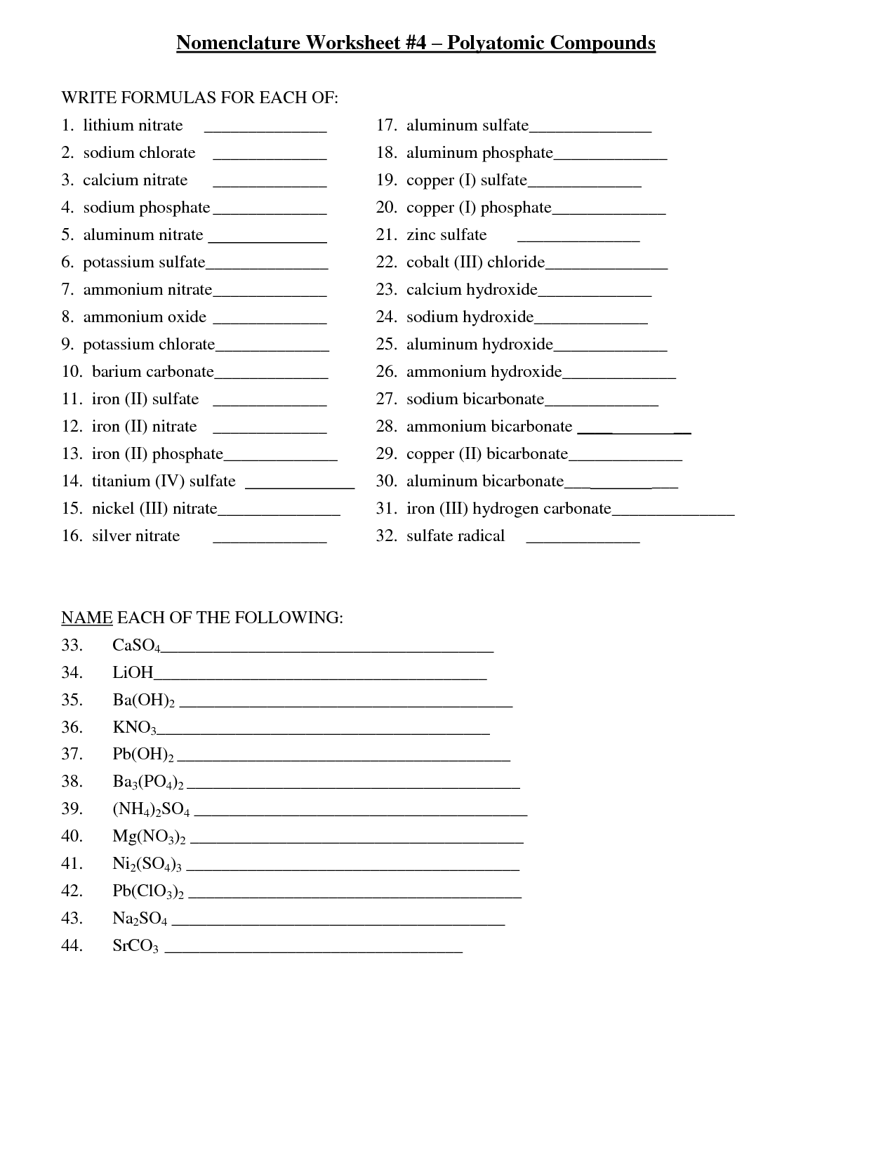 11 Best Images of Chemistry Naming Compounds Worksheet Answers Within Naming Binary Ionic Compounds Worksheet