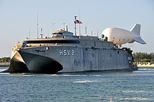 High-Speed Vessel Swift (HSV-2) with a tethered Aerostat balloon