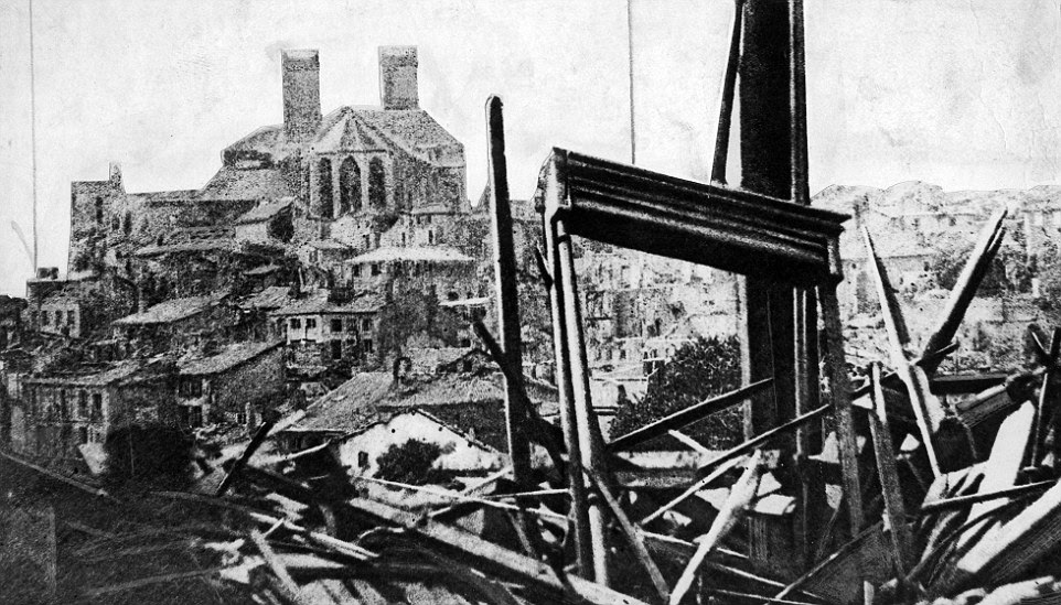 Cost: The ruined town and cathedral of Verdun after the Germans tried to take it in 1916