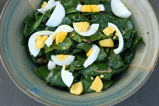 Warm spinach salad by Eve Fox, Garden of Eating blog, copyright 2013