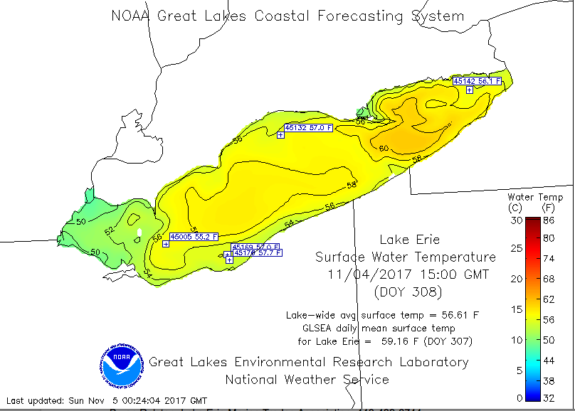Lake Erie Water Temperature Map