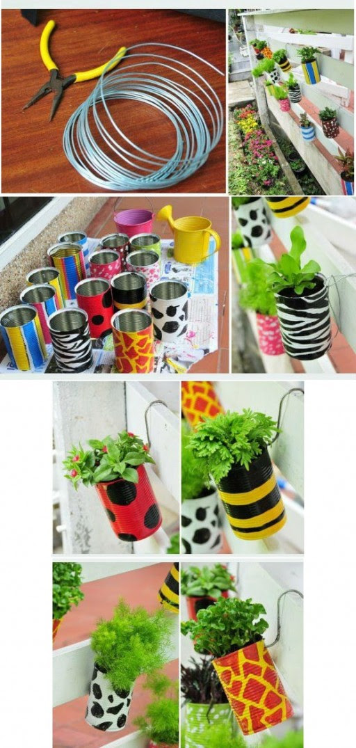 How to make pretty DIY garden planters with recycled cans step by step tutorial instructions