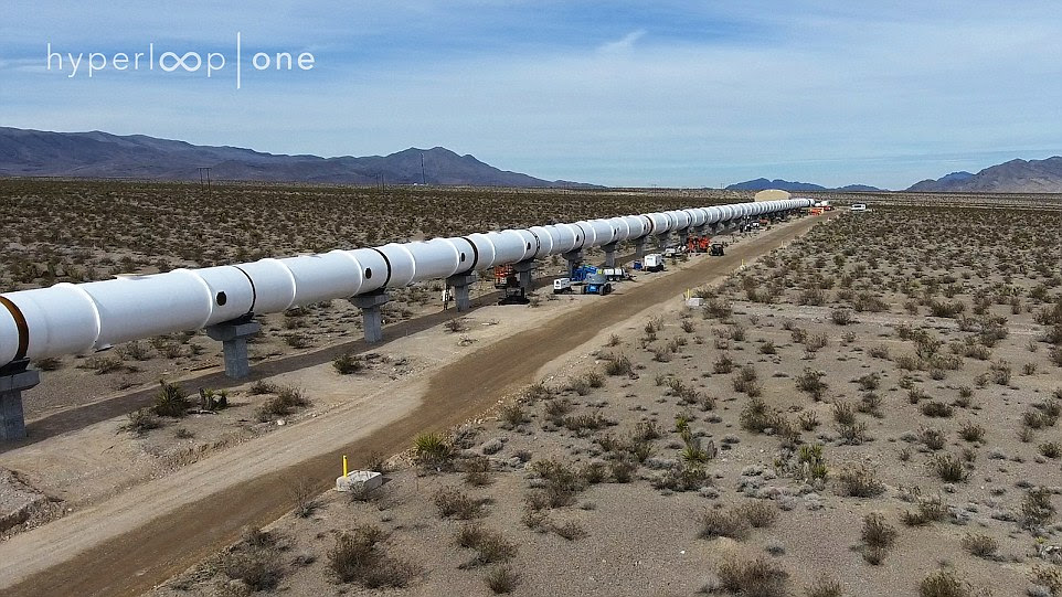 The Hyperloop's co-founder Josh Giegel said a team of 150 people 'transformed the barren stretch of desert' by building the prototype