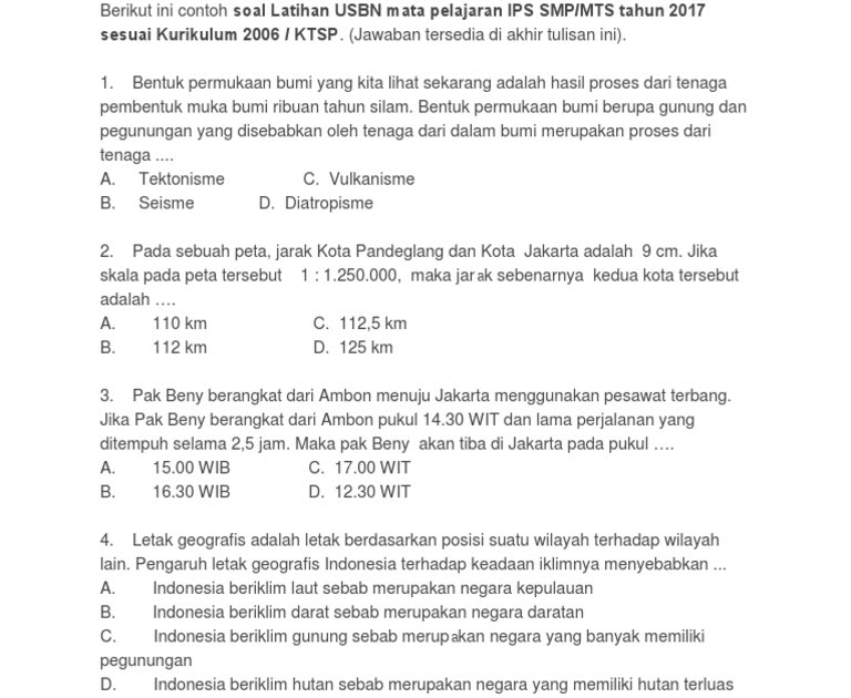 Soal Usbn Ips Smp 2016 Pajak - Lembar Jawaban