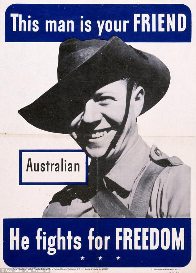 This poster was produced in the United States by the Graphics Division, Office of Facts and Figures. It depicts a smiling Australian soldier and was designed to promote goodwill between American servicemen and Australians. It is held in the Australian War Memorial collection