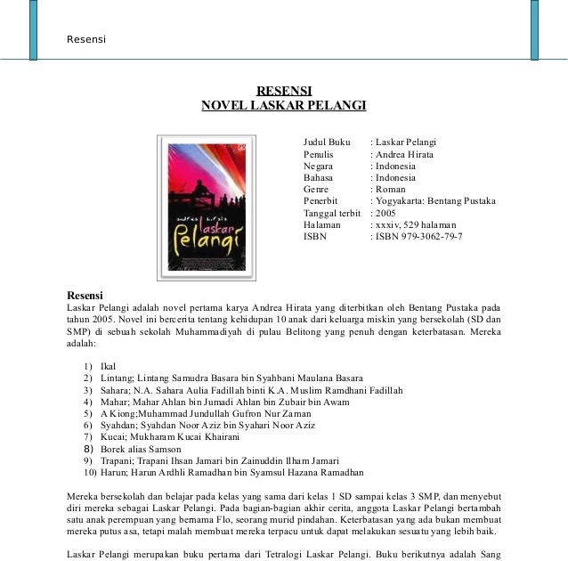 Ringkasan Contoh Teks Ulasan Novel Laskar Pelangi Kumpulan Teks Ceramah Kultum Puisi Pantun Dll