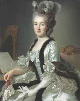 Portrait of the Reichsgräfin von Fries, née Gräfin Anna d'Escherny (1737-1807), seated, half length, in a plumed headdress and white satin fur-trimmed gown