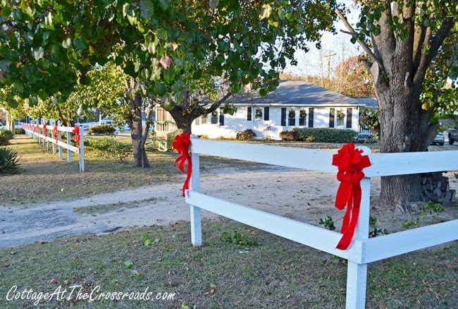 red bows on white fence -Cottage at the Crossroads-How I Found My Style Sundays- Christmas Edition- From My Front Porch To Yours