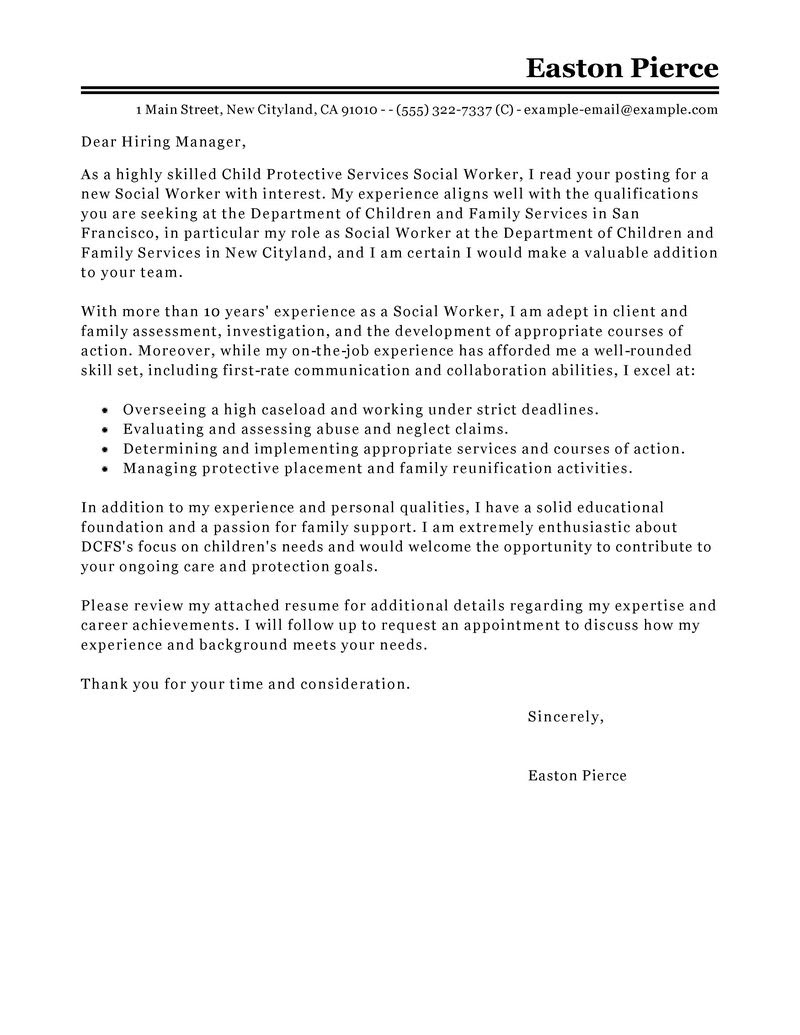 Cover Letter Example: Cover Letter Example Social Services