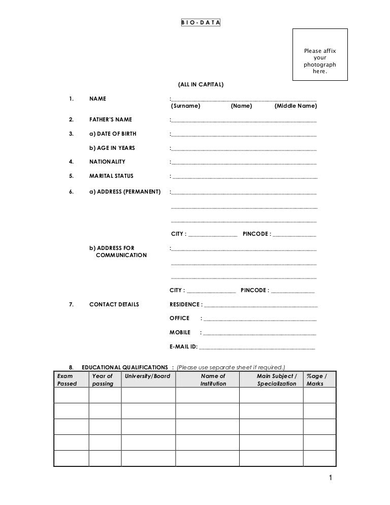Biodata Form For Abroad