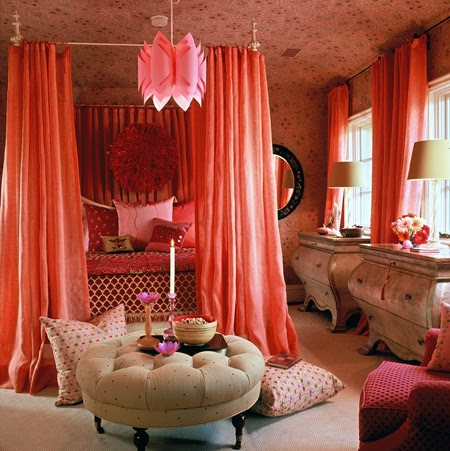 Bed Room Photos: coral & pink bedroom. love the canopy drapes