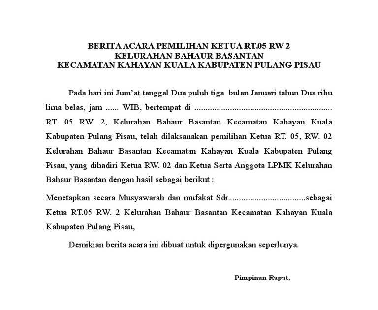 Contoh Berita Acara Pemilihan Ketua Rw - Dunia Belajar
