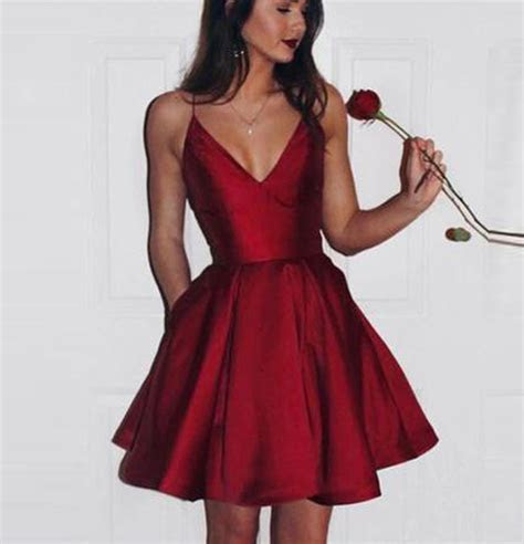 Hot Sales Spaghetti Straps Burgundy Satin V Neck Elegant Hot Sales Spaghetti Straps Burgundy Satin V Neck Elegant