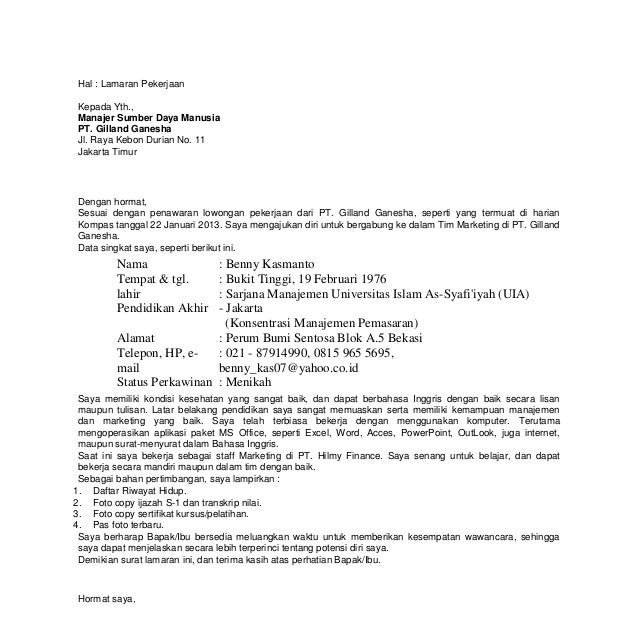Contoh Surat Lamaran Kerja Marketing Property