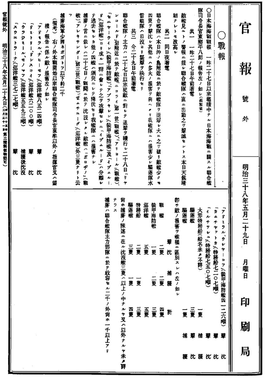 1905 0529 官報号外 Adomiral Togo（東郷平八郎）'s report_1
