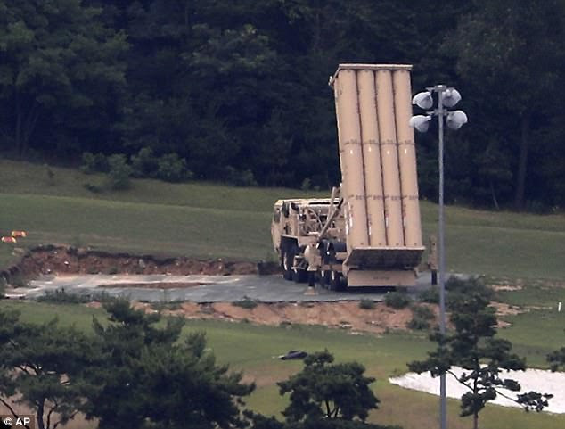 A U.S. missile defense system called Terminal High Altitude Area Defense, or THAAD, is seen at a golf course in Seongju, South Korea, Tuesday, July 4 