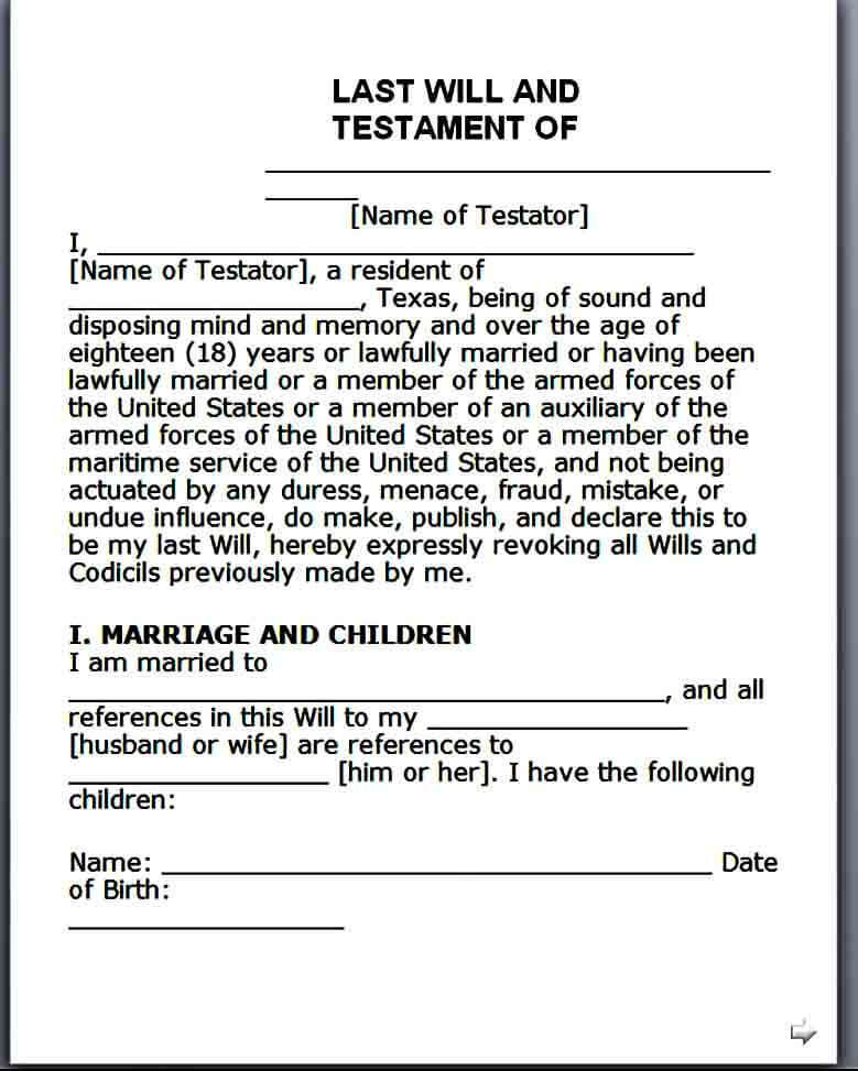 Free Printable Last Will And Testament Blank Forms Florida Worksheet