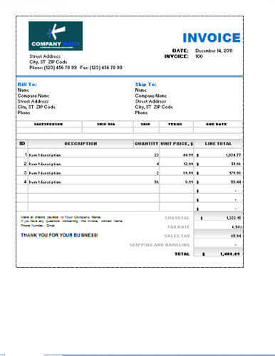 Sales Invoice Sample Excel Templates