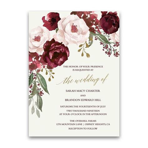 Fall Wedding Invitations Burgundy Wine Gold Blush Floral Fall Wedding Invitations Burgundy Wine Gold Blush Floral