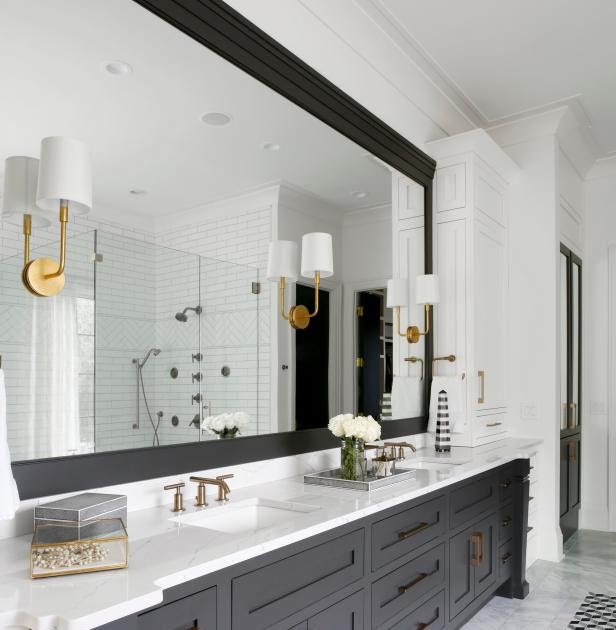 Bathroom Cabinets Black And White - Traditional Black And White Master ...