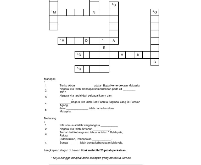 Soalan Teka Silang Kata Bulan Kemerdekaan - Lamaran H