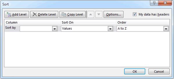 El cuadro de diálogo Ordenar en Excel