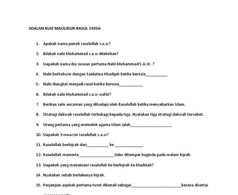Soalan Kuiz Maulidur Rasul  Kuiz Matematik Tingkatan 1 3 Smk Taman Tun