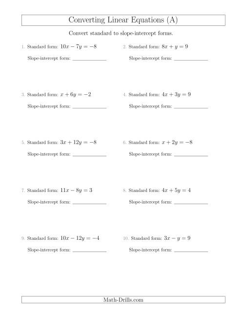 Math Slope Worksheets finding slope and y intercept from a linear