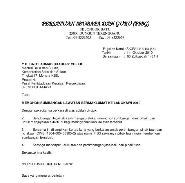 Contoh Surat Rasmi Kepada Yab Perdana Menteri - Rasmi U