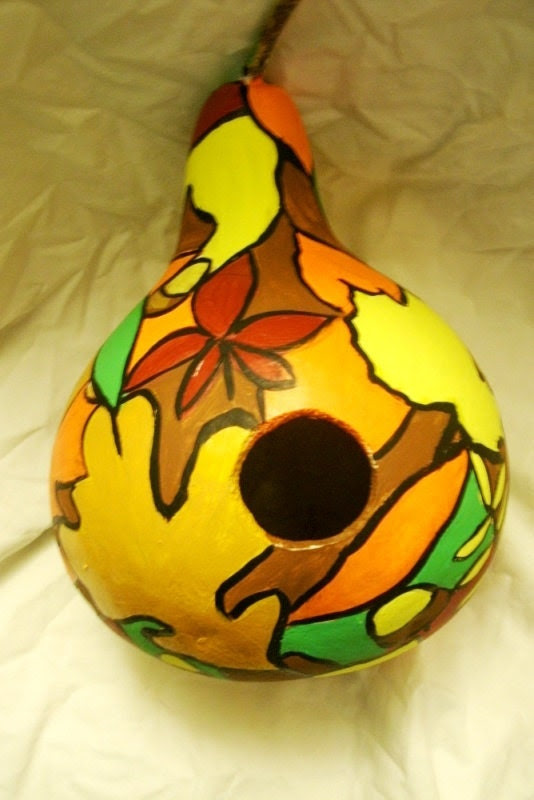 Handpainted Gourd Fall Leaves Birdhouse bright yellow orange red green Gifts - MARVINSTUDIO Handpainted Gourd Fall Leaves Birdhouse bright yellow orange red green Gifts - MARVINSTUDIO