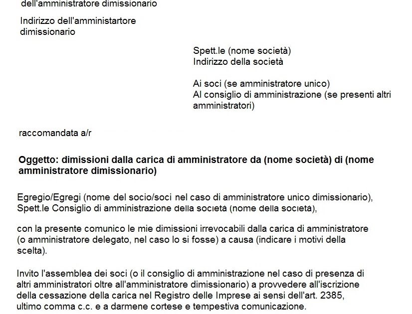 esempio lettera di dimissioni contratto a tempo indeterminato