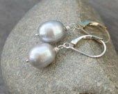 Pearl Earrings, Gray Freshwater Pearls Wire Wrapped on Sterling Silver Leverbacks - Simplicity Gray Pearl Earrings - carrieWdesigns