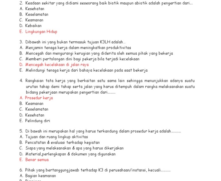 Soal K3lh Pilihan Ganda Format Soal
