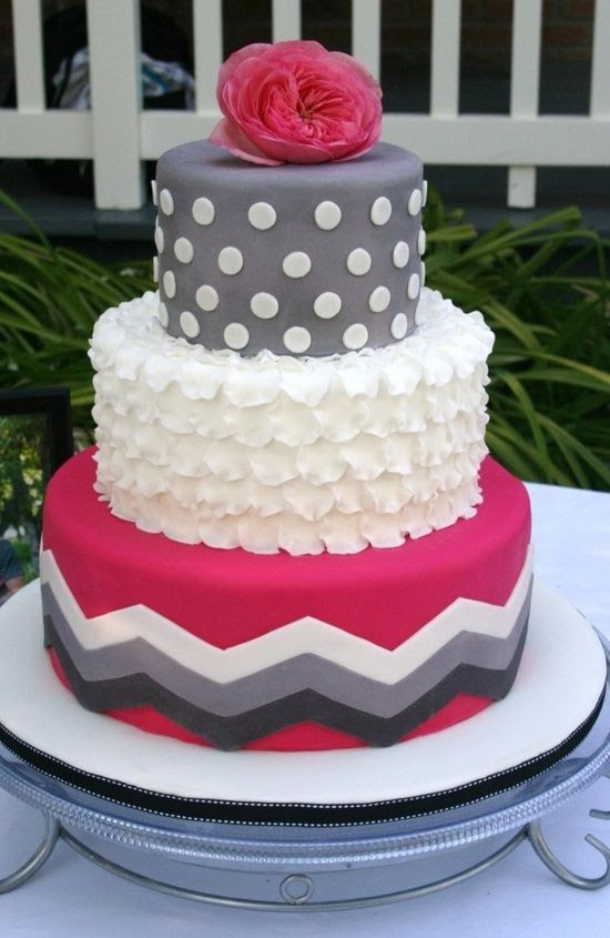Pink and grey chevron cake. #bridalmentor #wedding Find out how to plan your unique and not cookie cutter wedding with Pinterest: http://bridalmentor.com/pinterest/
