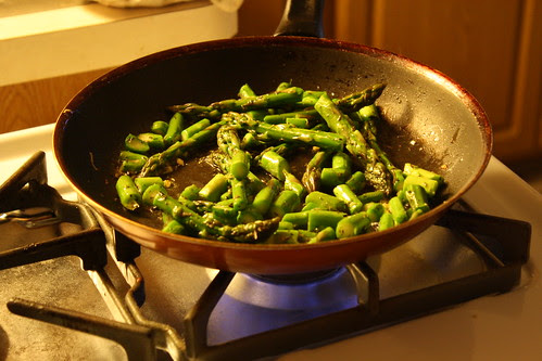 cooking up the asparagus, garlic and herbs de provence