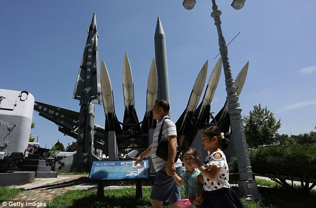 A North Korea Scud-B missile (C) is displayed at the Korea War Memorial Museum on Saturday in South Korea