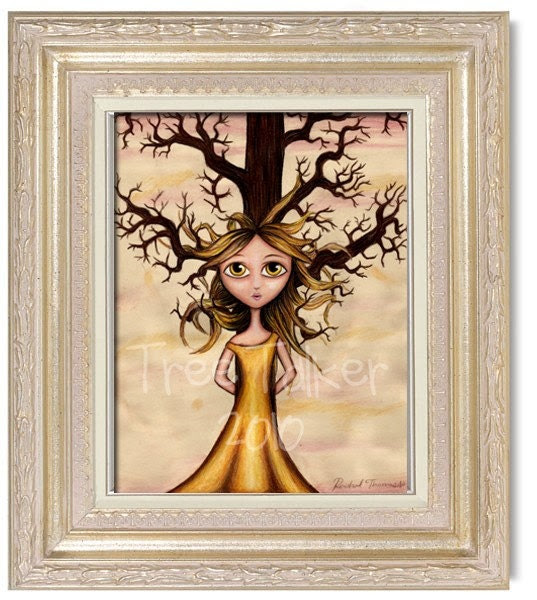Tangled 8x10 Print tree, girl mixed media painting, branches