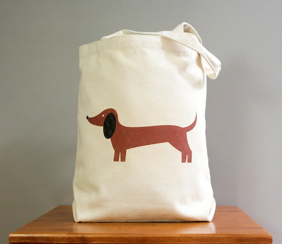 Dachshund canvas tote, cute and adorable. Sturdy 100% 10oz. cotton canvas.