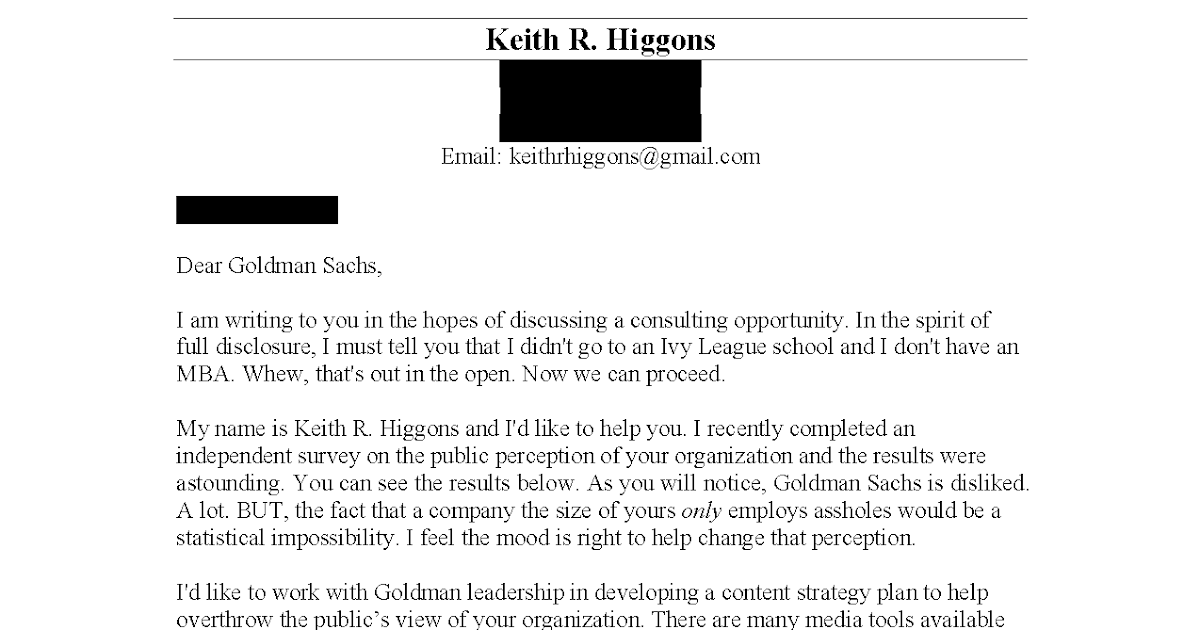 cover letter goldman sachs example