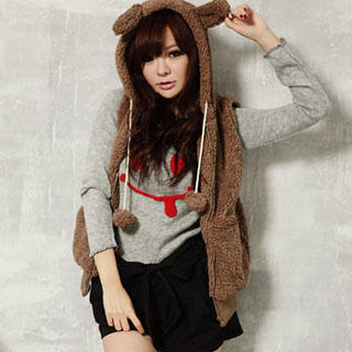 Ear-Detail Pom Pom Vest