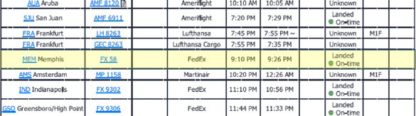 Image of the flight log from the UFO reporting showing the a delayed flight at the time of the UFO event. (Credit: SCU)