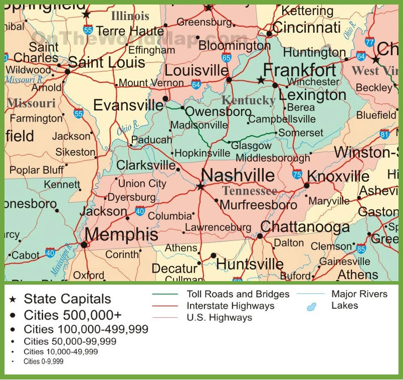 Tennessee State Map With Cities And Towns