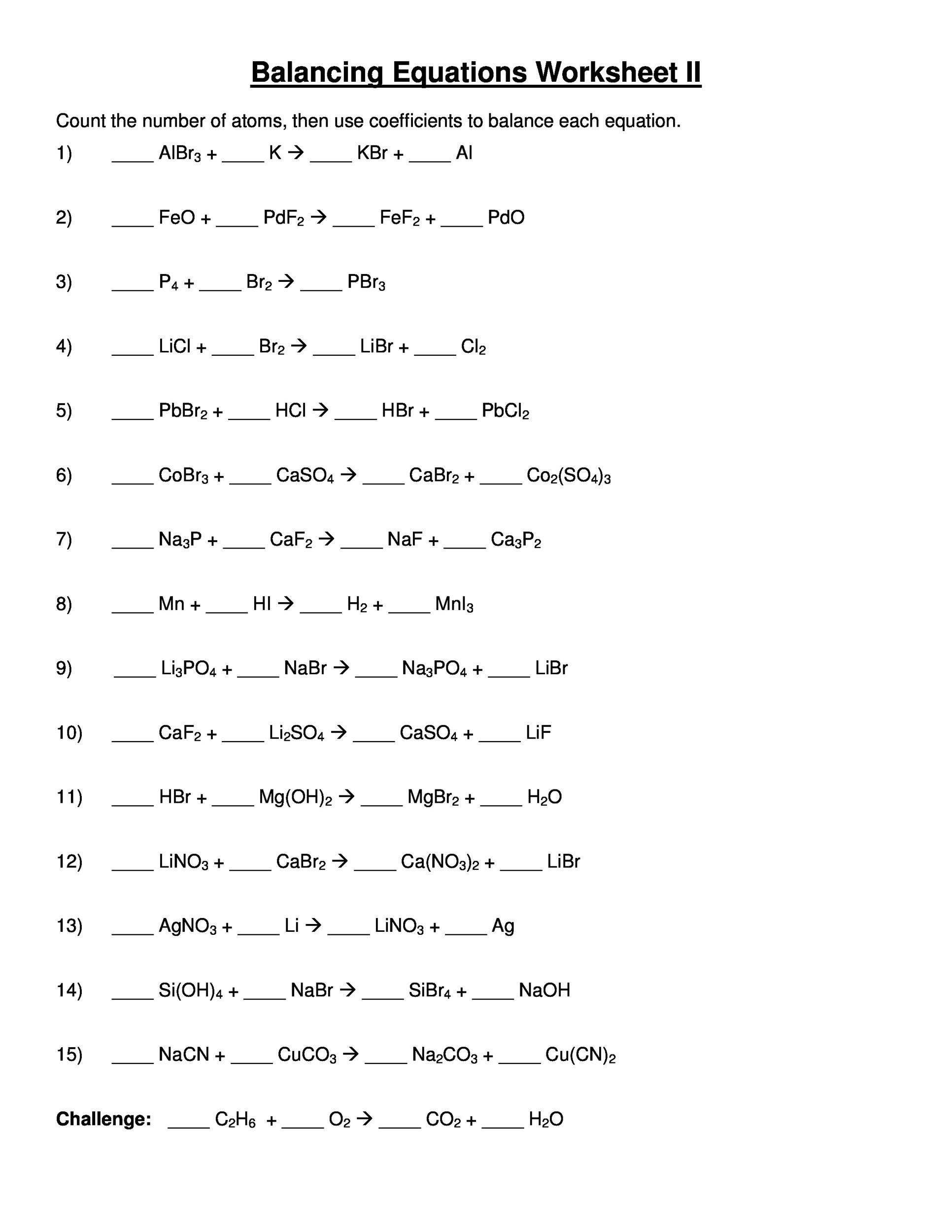 Balancing Equations Worksheet » Health And Fitness Training Pertaining To Balancing Equation Worksheet With Answers