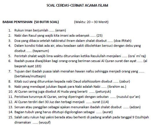 Kumpulan Soal Dan Jawaban Cerdas Cermat Agama Islam Tingkat Sd - Guru Paud