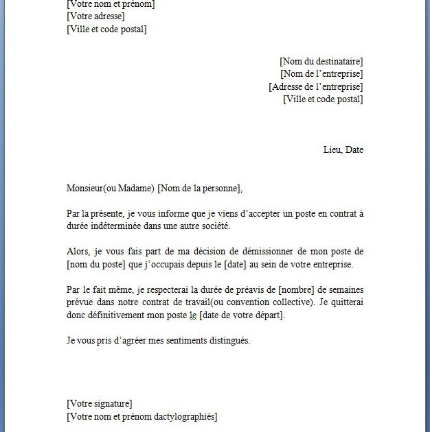 Modèle Lettre De Démission Sans Préavis Cdd