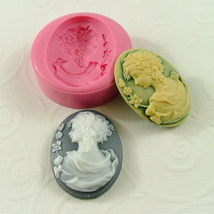 Lady Cameo Cabochon Flexible Silicone Mold/Mould (40mm) for Crafts, Jewelry, Scrapbooking, (resin, pmc, polymer clay) (239)