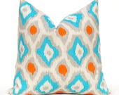 Throw Pillow Covers Turquoise, Orange and Gray on Natural 20 x 20 Cushion Covers Decorative Pillows - FestiveHomeDecor Throw Pillow Covers Turquoise, Orange and Gray on Natural 20 x 20 Cushion Covers Decorative Pillows - FestiveHomeDecor