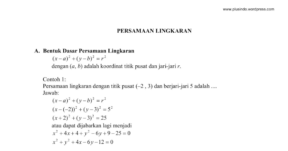 Contoh Soal Persamaan Garis Singgung Lingkaran Dengan Gradien M