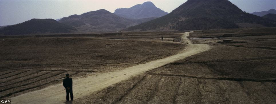 Vast expanse: North Korean stands on a rural road in the countryside in the country's North Phyongan Province