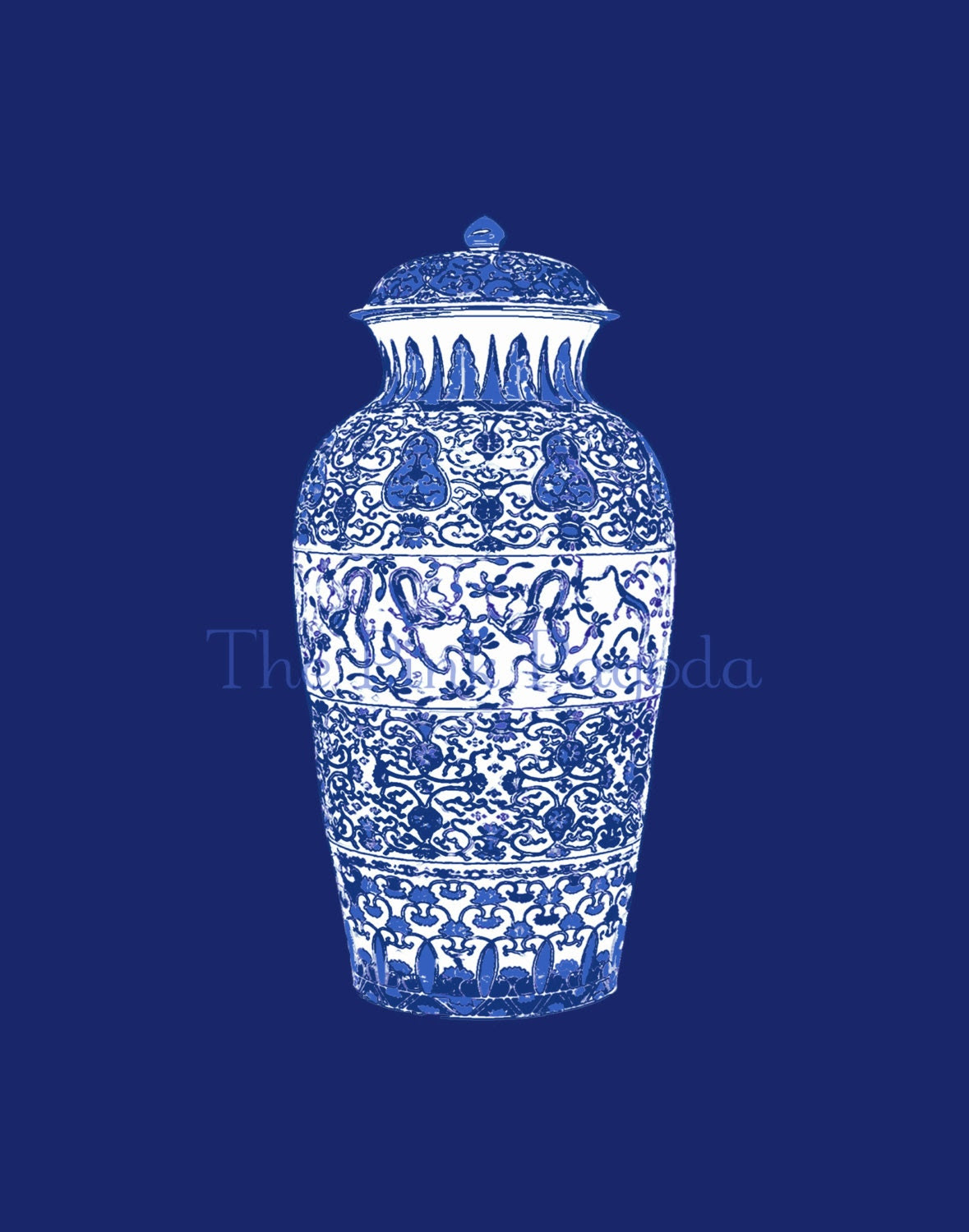 Blue and White Chinese Ginger Jar on Navy  11x14 Giclee